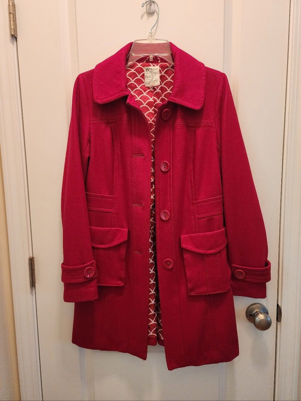 Tulle Red Button-Front Trench Coat - Small
